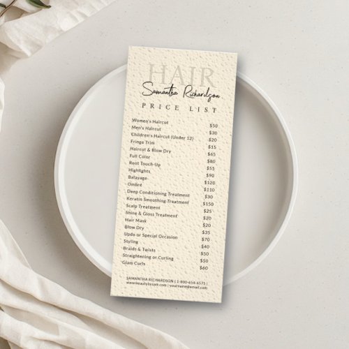 Hair Salon Nails Makeup Modern Boho Price List Rack Card
