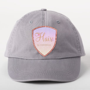 Hair salon name logo holographic pastel glam hat patch
