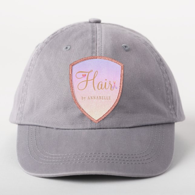 Hair salon name logo holographic pastel glam hat patch (On Headwear)