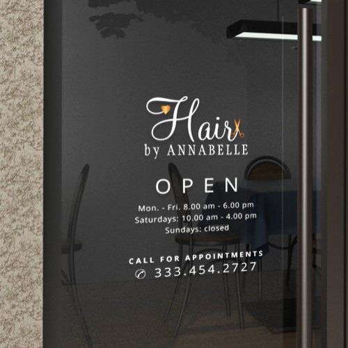 Hair salon name opening hours decal
