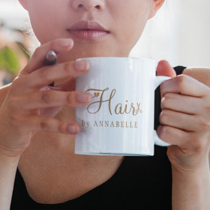 Hair salon name personalized gold typography logo coffee mug