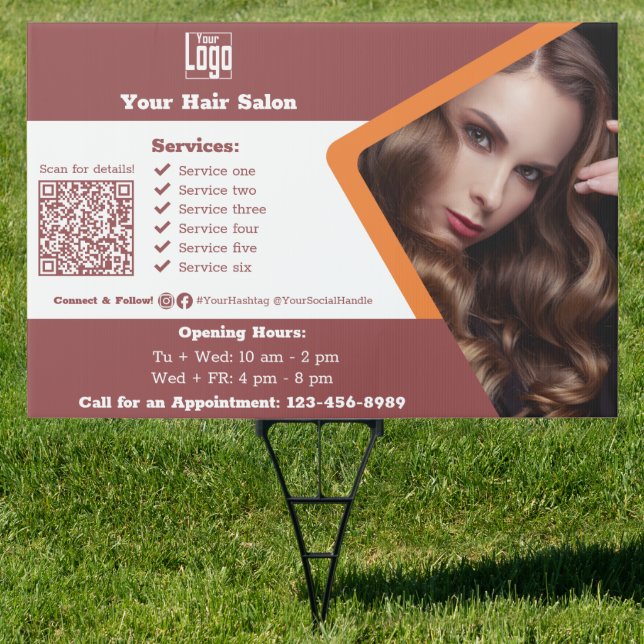 Hair Salon Opening QR Code Phone Services SM Yard Sign (Insitu)