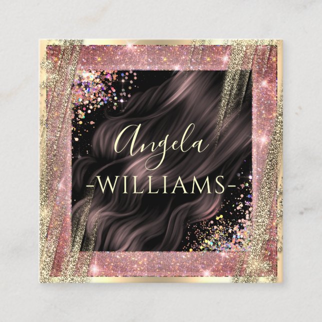 Hair Salon Personalized QR Code Black and Gold Square Business Card (Front)