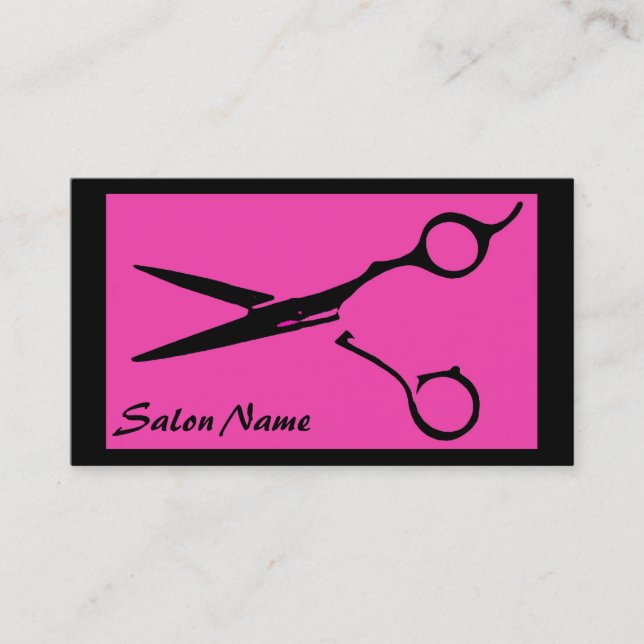 Hair salon pink black scissors business cards (Front)