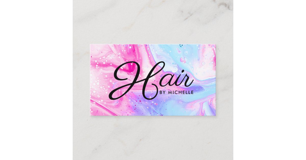 Hair Salon Pink Blue Girly Abstract Watercolor Art Business Card