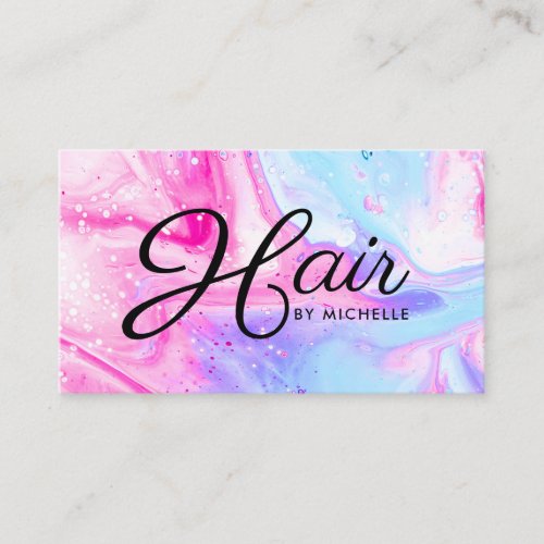 Hair salon pink blue girly abstract watercolor art business card