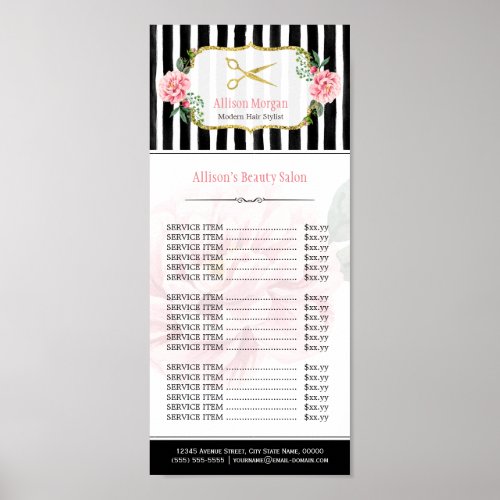 Hair Salon Price List Blush Pink Gold Chic Floral Poster