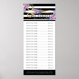 Hair Salon Price List Glitter Scissor Floral Poster