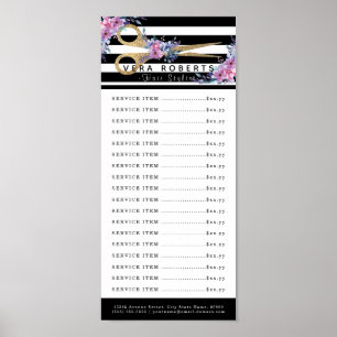 Hair Salon Price List Glitter Scissor Floral Poster