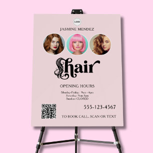 Hair Salon QR Code 3 Photo Collage Blush Pink Foam Board