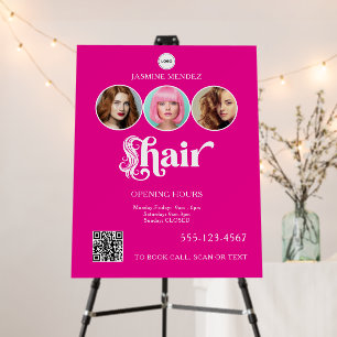 Hair Salon QR Code 3 Photo Collage Hot Pink Foam Board