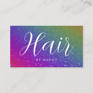 Hair Salon Rainbow Glitter Typography Business Card
