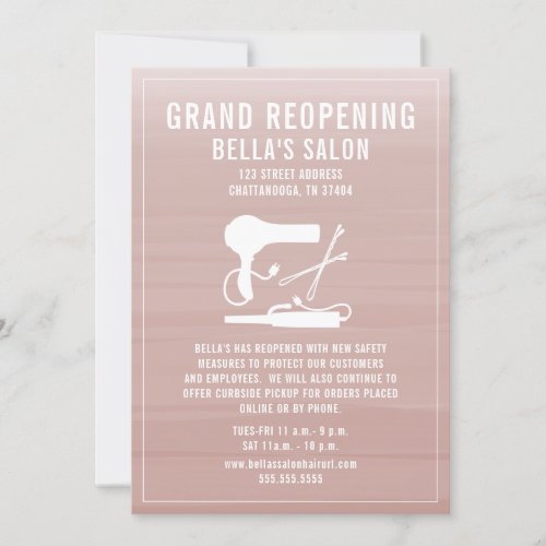 Hair Salon Reopening Blush Pink Ombre Invitation