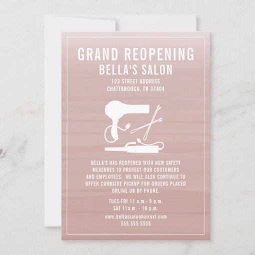 Hair Salon Reopening Blush Pink Ombre Invitation Zazzle