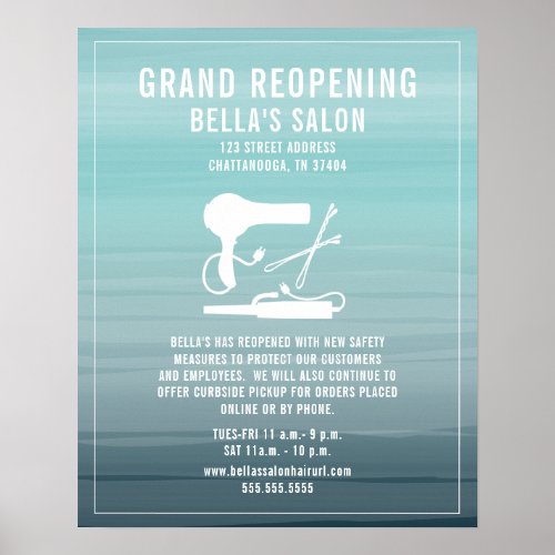 Hair Salon Reopening Covid Safety Aqua Ombre Poster