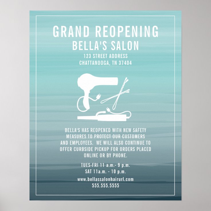 Hair Salon Reopening Covid Safety Aqua Ombre Poster Zazzle