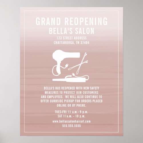 Hair Salon Reopening Covid Safety Blush Ombre Poster