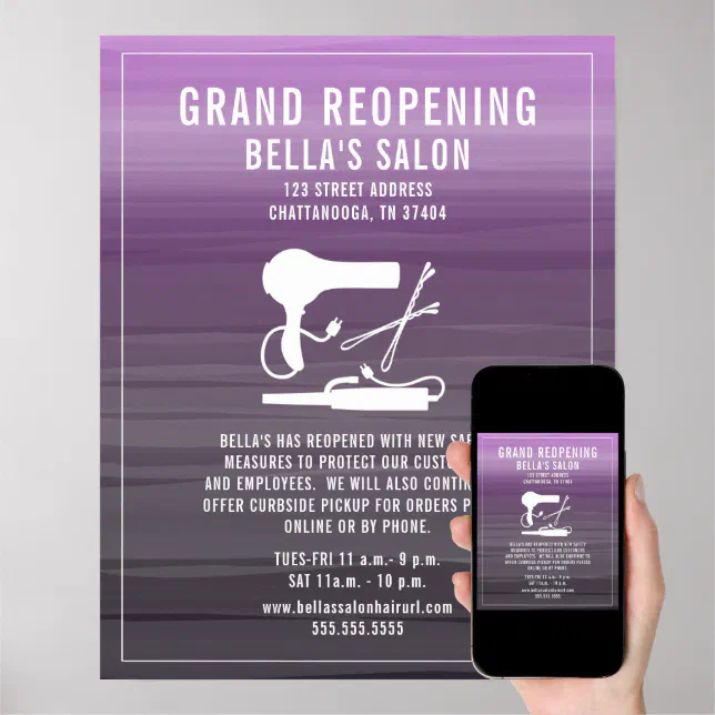 Hair Salon Reopening Covid Safety Purple Ombre Poster Zazzle