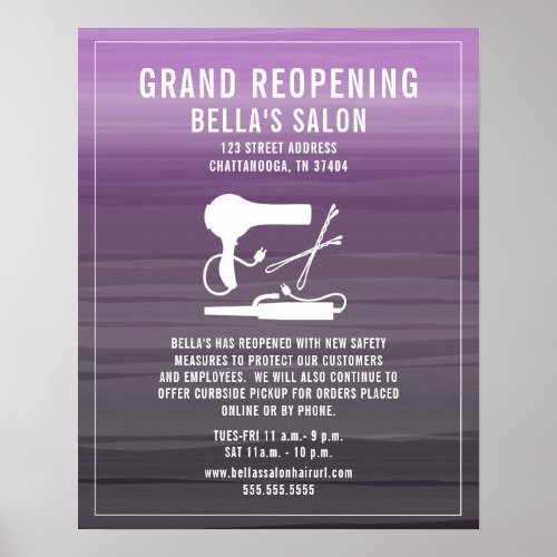 Hair Salon Reopening Covid Safety Purple Ombre Poster