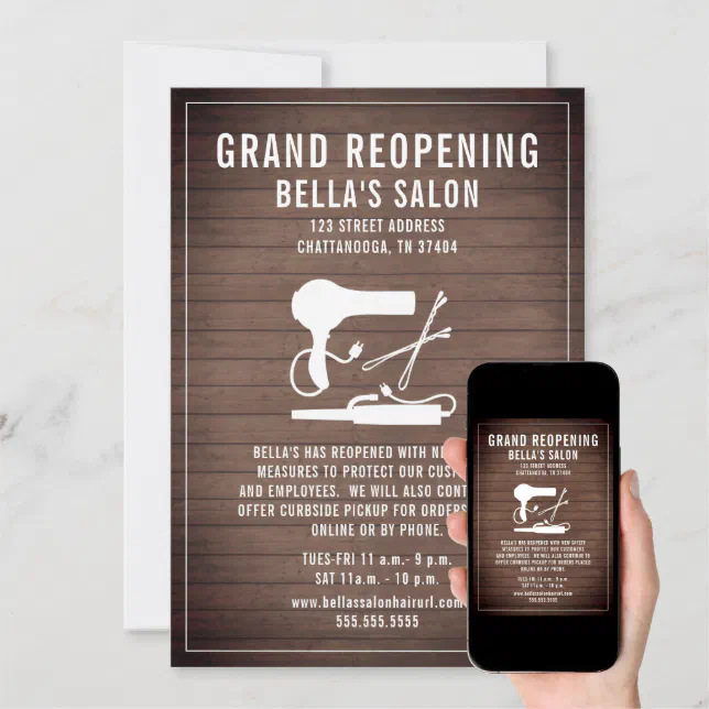 Hair Salon Reopening Wood Invitation Zazzle