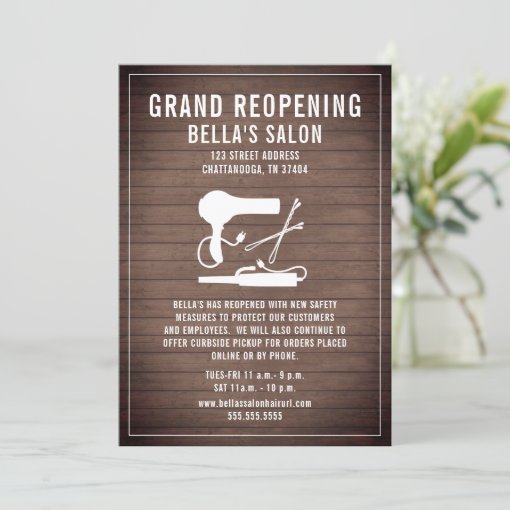 Hair Salon Reopening Wood Invitation Zazzle
