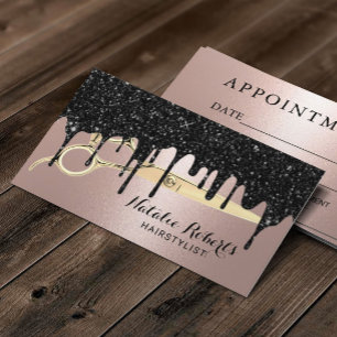 Hair Salon Rose Gold & Black Drips Appointment Card
