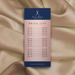 Hair Salon Rose Gold Scissor Navy Blue Price List Rack Card