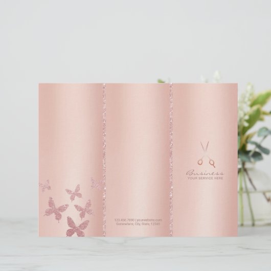 Hair Salon Rose Gold Scissor Tri-Fold Bruchures (Standing Front)