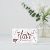 Hair Salon Rose Gold Typography White Marble Business Card (Standing Front)
