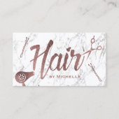 Hair Salon Rose Gold Typography White Marble Business Card (Front)