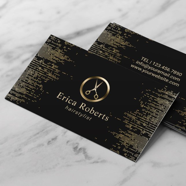 Hair Salon Scissor Logo Trendy Black & Gold Business Card (Creator Uploaded)