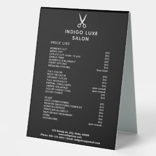 Hair Salon Scissors Black Service Menu Price List Table Tent