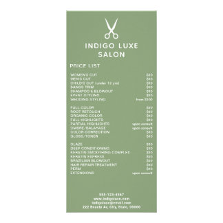 Hair Salon Scissors Green Service Menu Price List