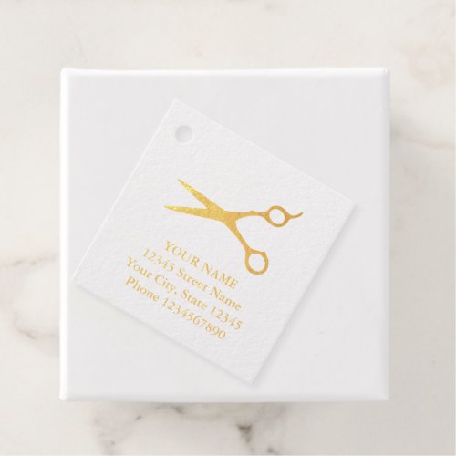 Hair salon scissors logo custom address foil favor tags