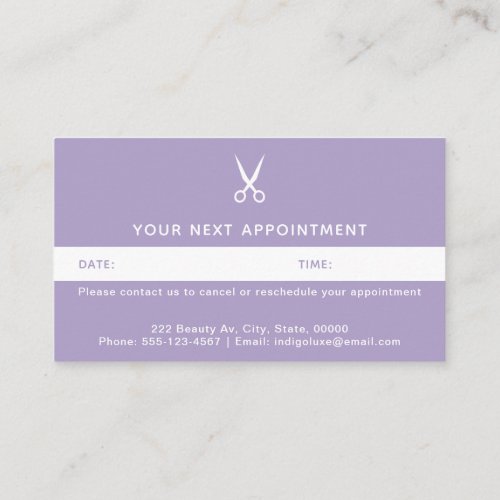Hair Salon Scissors Modern Purple Appointment Card