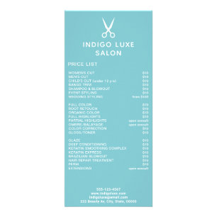 Hair Salon Scissors Teal Service Menu Price List