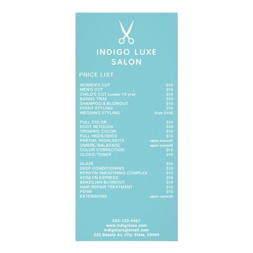 Hair Salon Scissors Teal Service Menu Price List