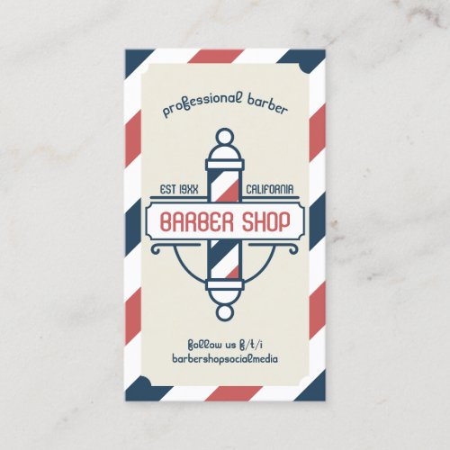 Hair Salon Services Vintage Pole Logo Barber Business Card