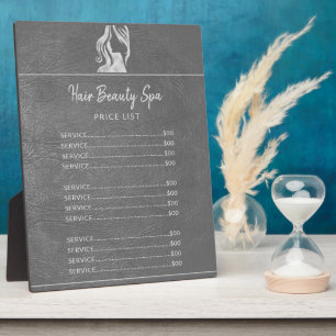 Hair Salon Silver Grey Leather Look Price List Plaque