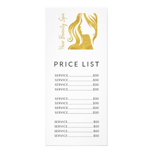 Hair salon simple gold white price list services rack card