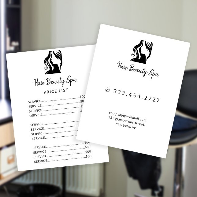 Hair salon simple logo black white service menu flyer (Creator Uploaded)