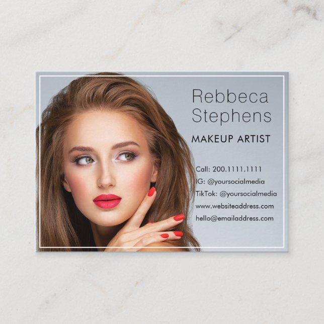 Hair Salon Social Media Custom Beauty Photo Business Card (Front)