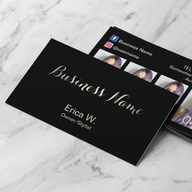 Hair Salon Social Media Custom Beauty Photo Business Card | Zazzle