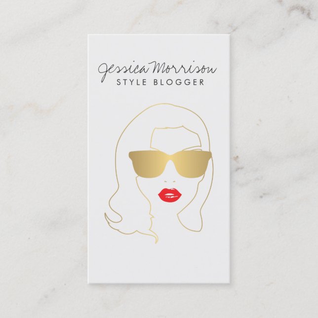 Hair Salon, Style Blogger, Beauty Girl Gold/Gray Business Card (Front)