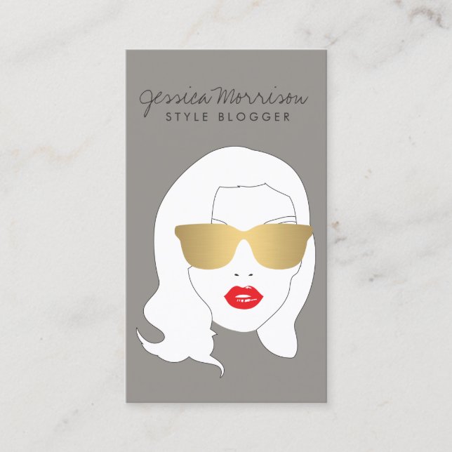 Hair Salon, Style Blogger, Beauty Girl on Gray Business Card (Front)