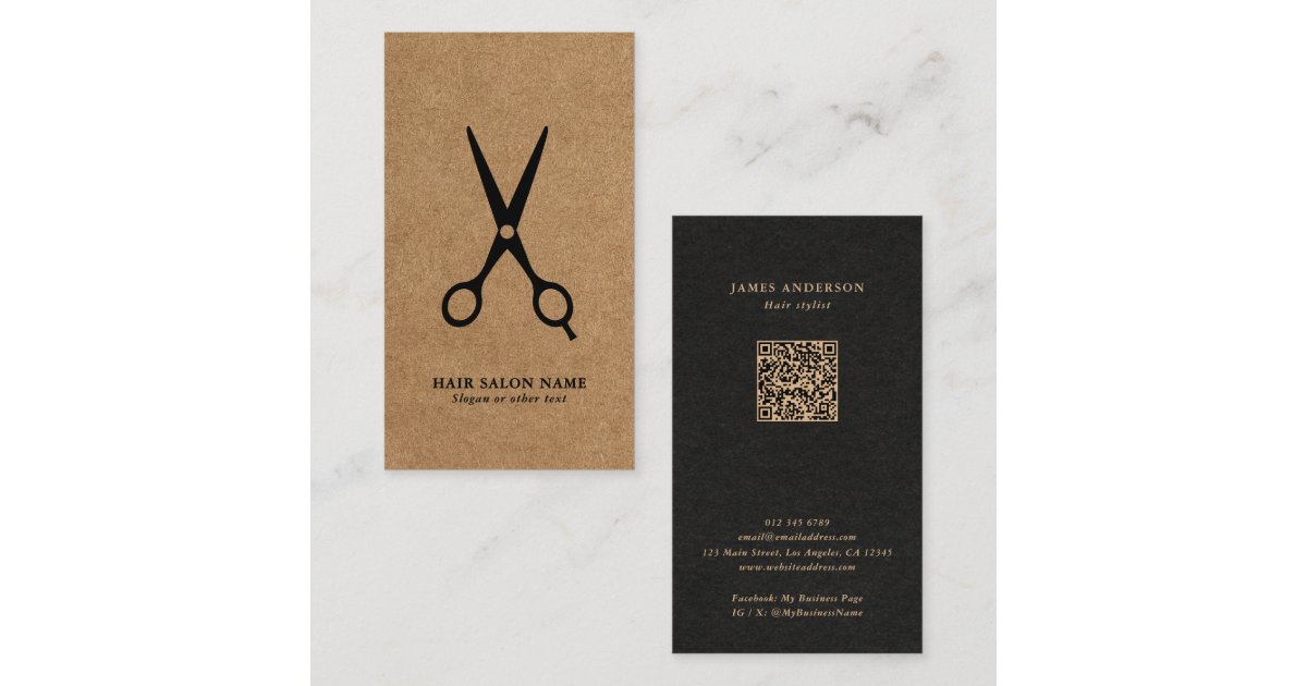 Hair Salon/Stylist/Barber Scissors Kraft QR Code Business Card | Zazzle