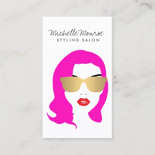 Hair Salon Stylist Beauty Girl Bright Pink Business Card