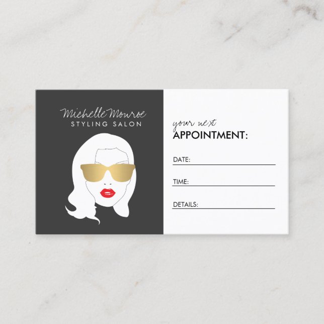 Hair Salon, Stylist, Beauty Girl Dark Gray Appointment Card (Front)