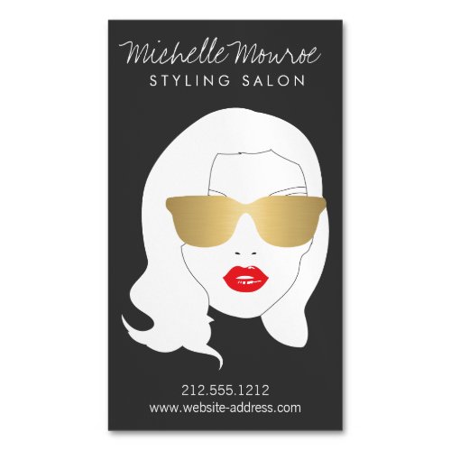 Hair Salon Stylist Beauty Girl Dark Gray Magnetic Business Card