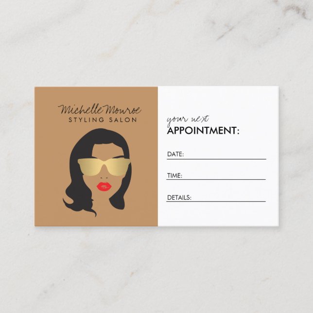 Hair Salon, Stylist, Beauty Girl Tan/Brown Appointment Card (Front)
